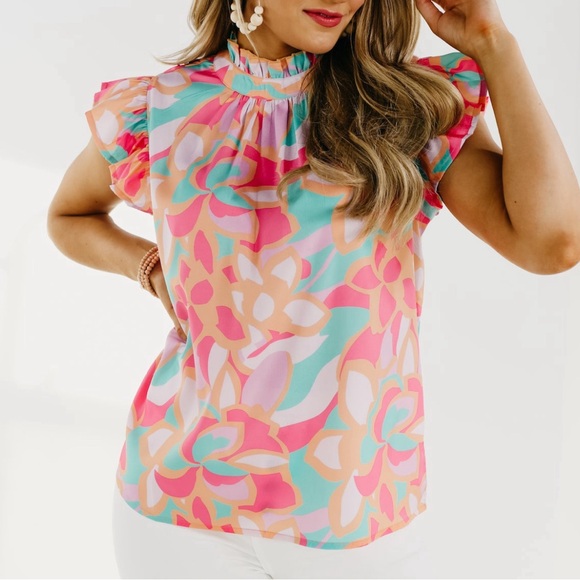 THML Tops - THML NWOT Floral Ruffle Sleeve Blouse